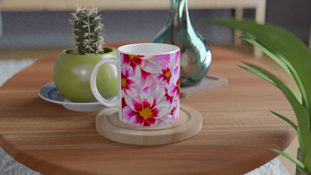 White Dahlias mug- Hugh's Garden for Mary Potter Hospice