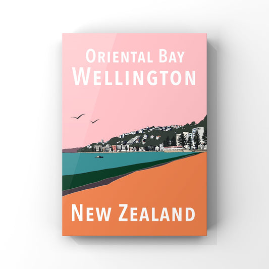 Oriental Bay poster - in pink and orange