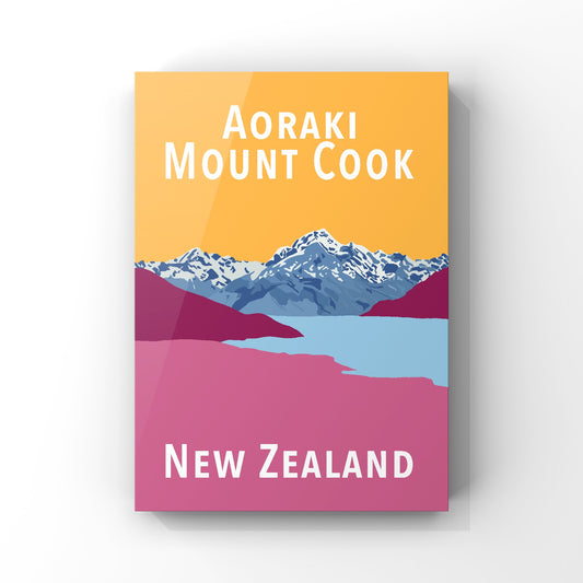 Mount Cook Art Print - in Yellow and Pink