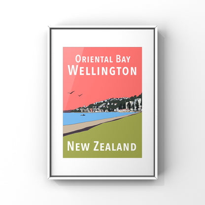 Oriental Bay Art Print - in Red and Green