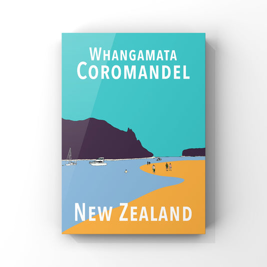 Whangamata Art Print - in teal and orange