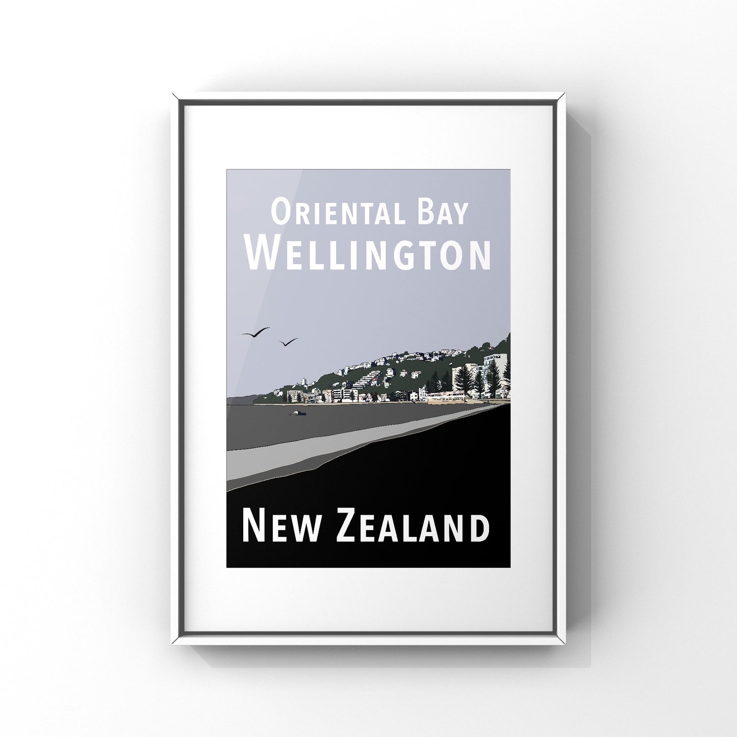 Oriental Bay poster - in greys
