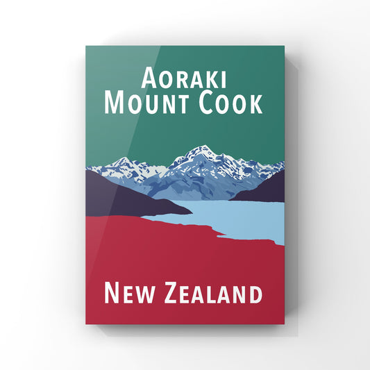 Mount Cook - in green and red poster