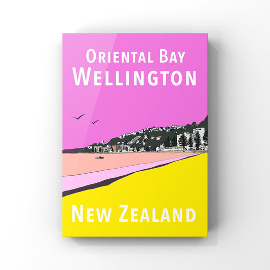 Oriental Bay poster - in pink and yellow