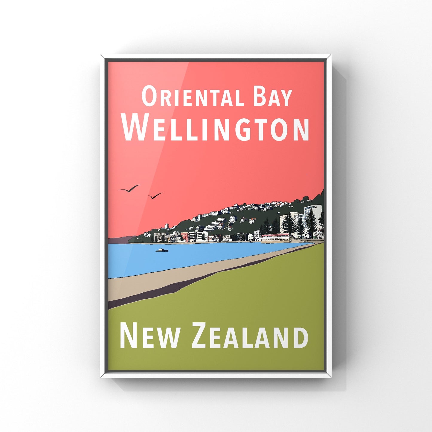 Oriental Bay Art Print - in Red and Green