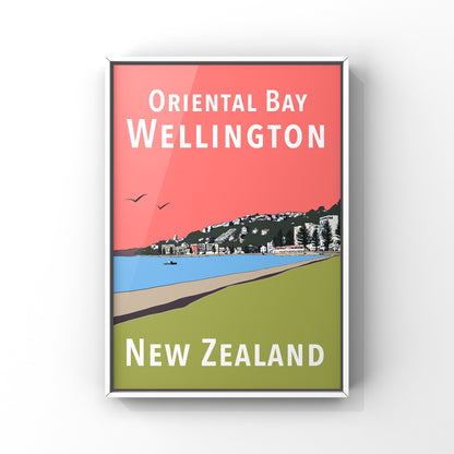 Oriental Bay Art Print - in Red and Green