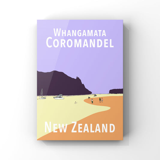 Whangamata Art Print - in Purple and Peach