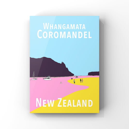 Whangamata Art Print - in Blue and Yellow