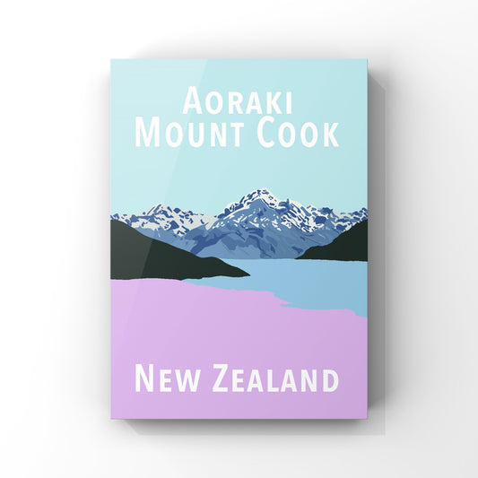 Mount Cook - in aqua and purple poster