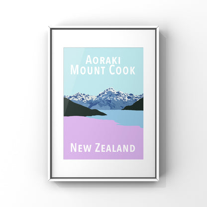 Mount Cook Art Print - in Blue and Purple