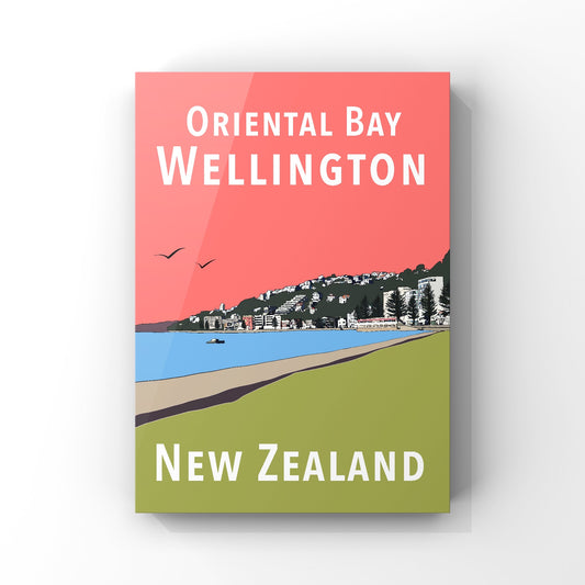 Oriental Bay poster - in pink and green
