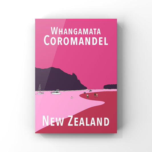 Whangamata Art Print - in Pink and Red