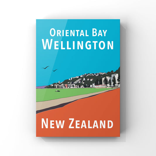 Oriental Bay poster - in blue and orange