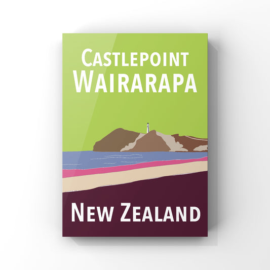 Castlepoint Art Print - in Green and Plum