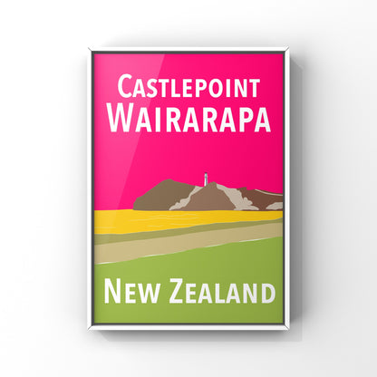 Castlepoint Art Print - in Pink and Green