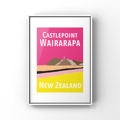 Castlepoint Art Print - in Pink and Yellow