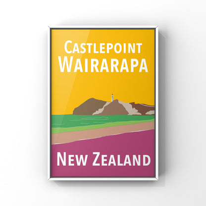 Castlepoint Art Print - in Yellow and Purple