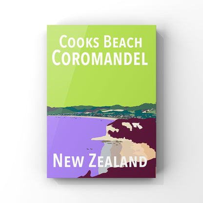 Cooks Beach Art Print - in Green and Purple