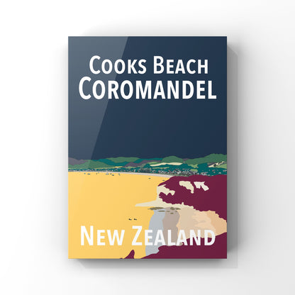 Cooks Beach Art Print - in Navy and Yellow