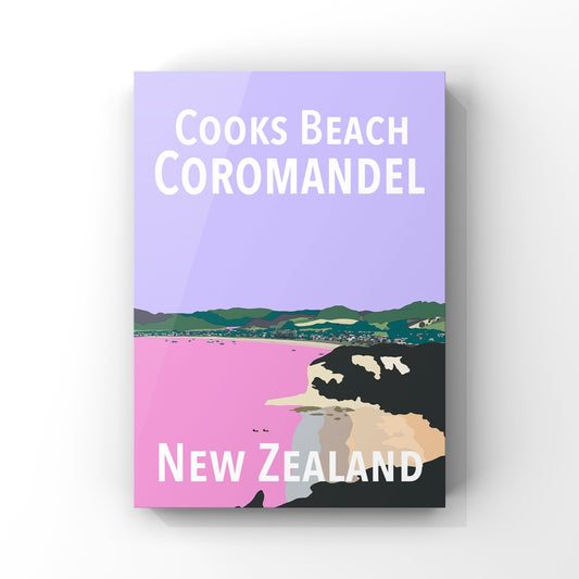 Cooks Beach Art Print - in Purple and Pink