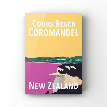 Cooks Beach Art Print - in Yellow and Pink