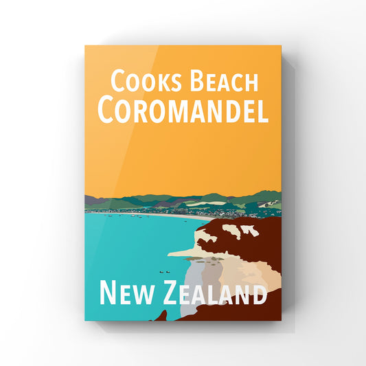 Cooks Beach Art Print - in Orange and Teal