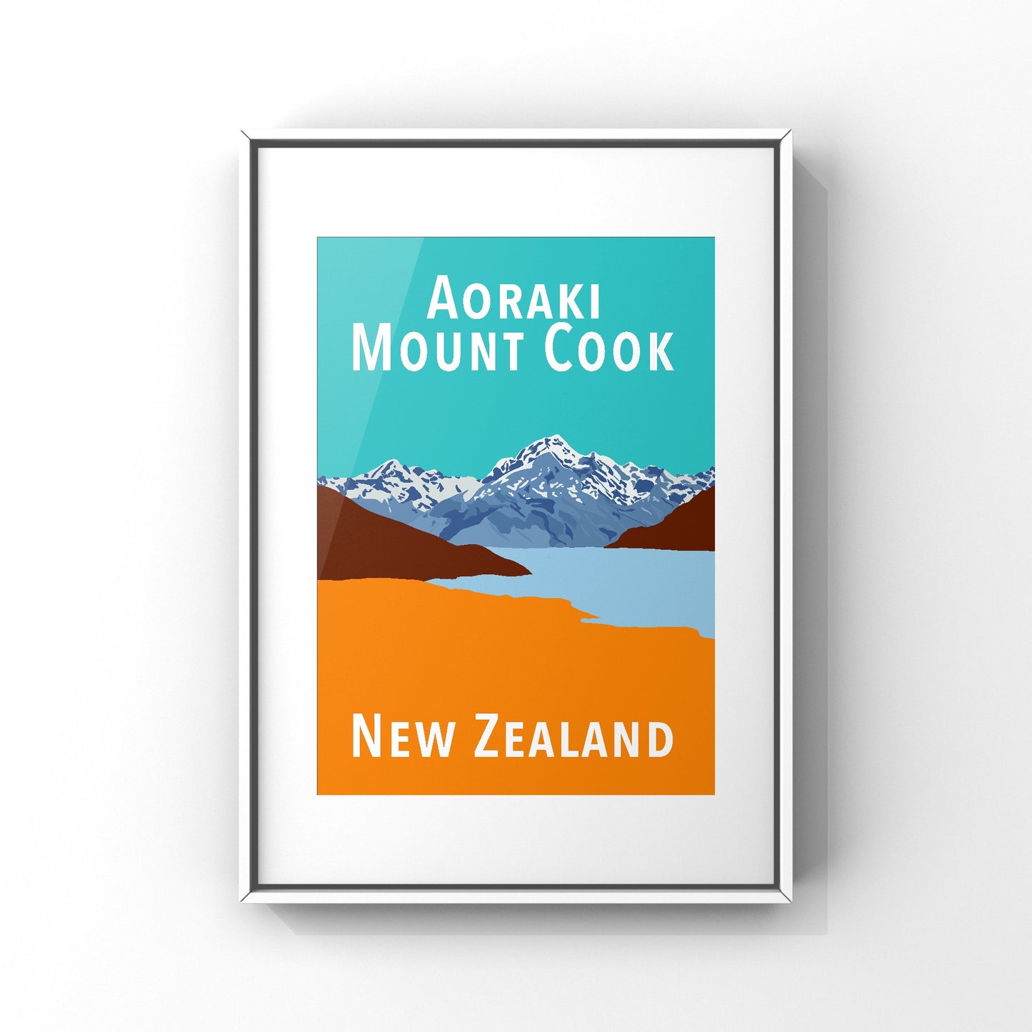 Mount Cook - in teal and orange poster