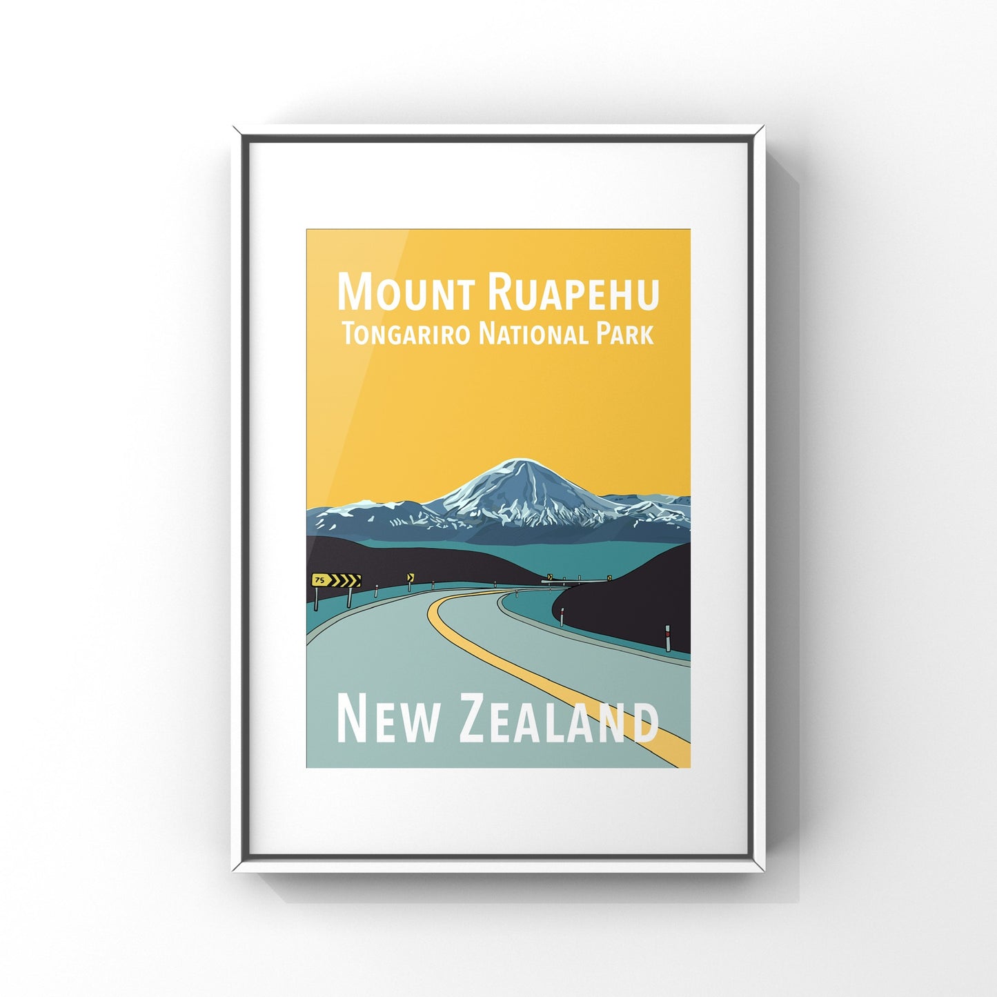 Mount Ruapehu in Yellow and Teal