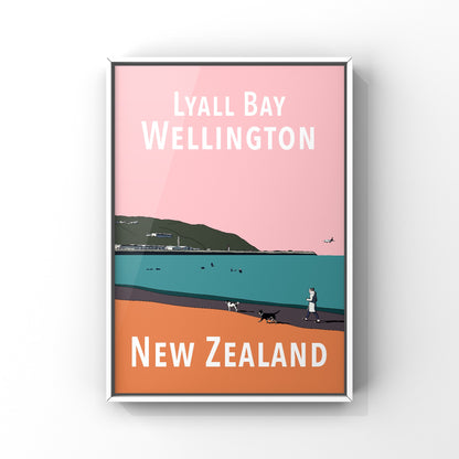 Lyall Bay Art Print - in Pink and Orange