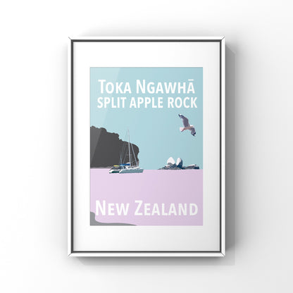 Split Apple Rock Art Print - in Blue and Purple