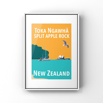 Split Apple Rock Art Print - in Orange and Teal