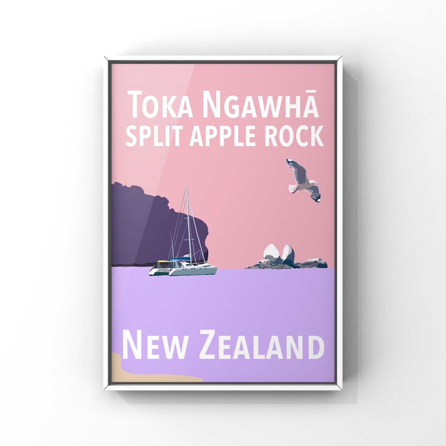 Split Apple Rock Art Print - in Pink and Purple