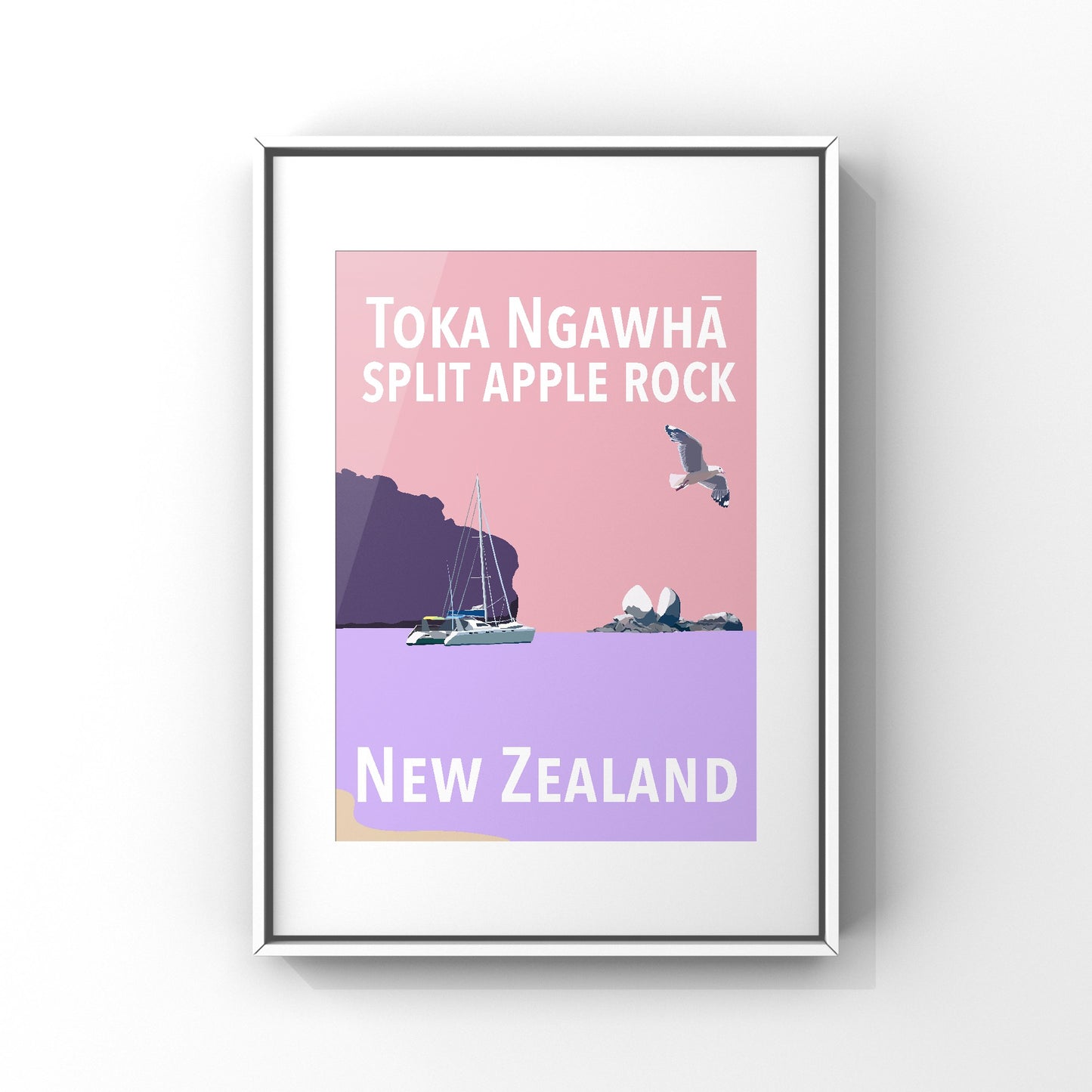 Split Apple Rock Art Print - in Pink and Purple