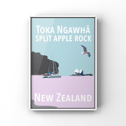 Split Apple Rock Art Print - in Blue and Purple