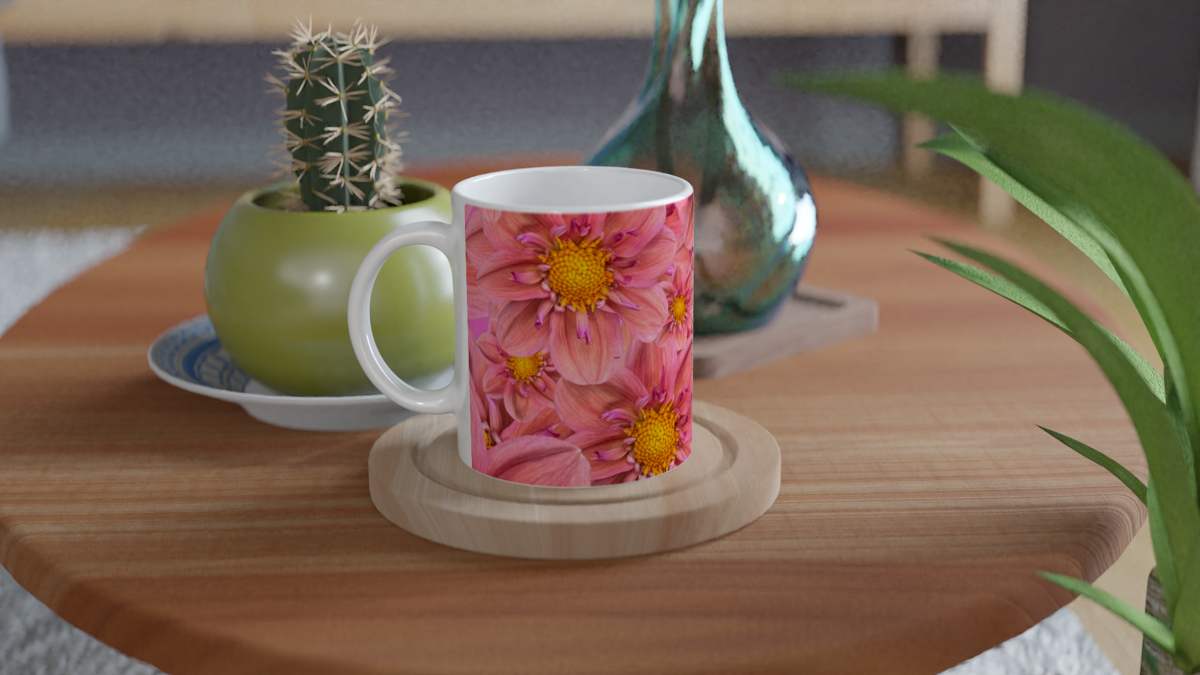 Pink Dahlias mug- Hugh's Garden for Mary Potter Hospice