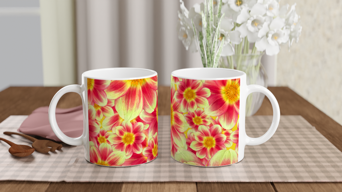Sunrise Dahlias mug- Hugh's Garden for Mary Potter Hospice