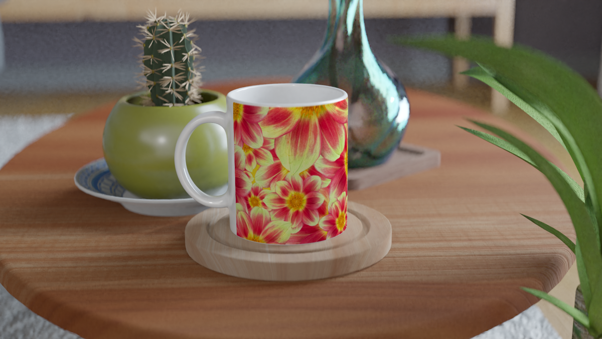 Sunrise Dahlias mug- Hugh's Garden for Mary Potter Hospice